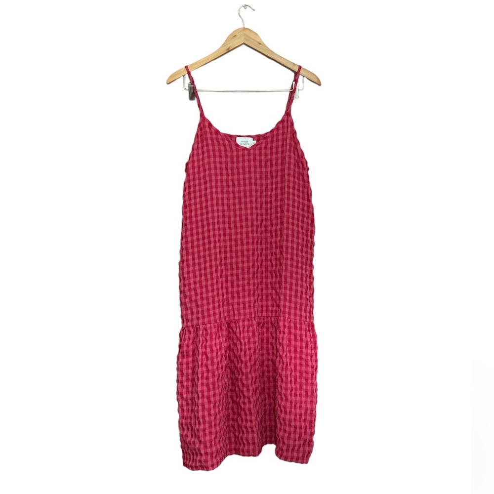 Things Between Sleeveless Adjustable Straps MIDI Dress Gingham Pink Size XL